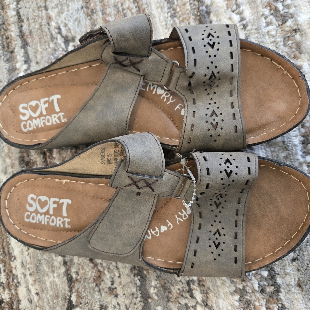 Gray and Brown Sandals with Laser-Cut Design